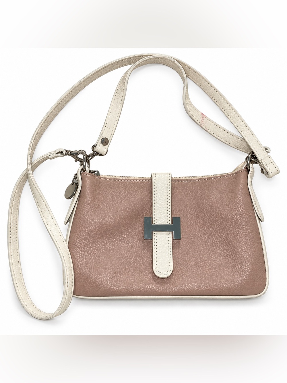 Vera Pelle Italian Leather Mauve Pink Cream Crossbody Shoulder Bag Purse